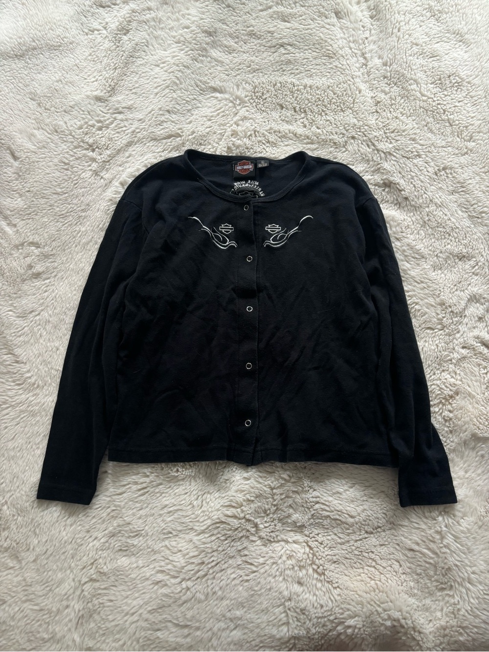 VTG Y2K Harley Davidson Black Embroidered Button-Up Cardigan